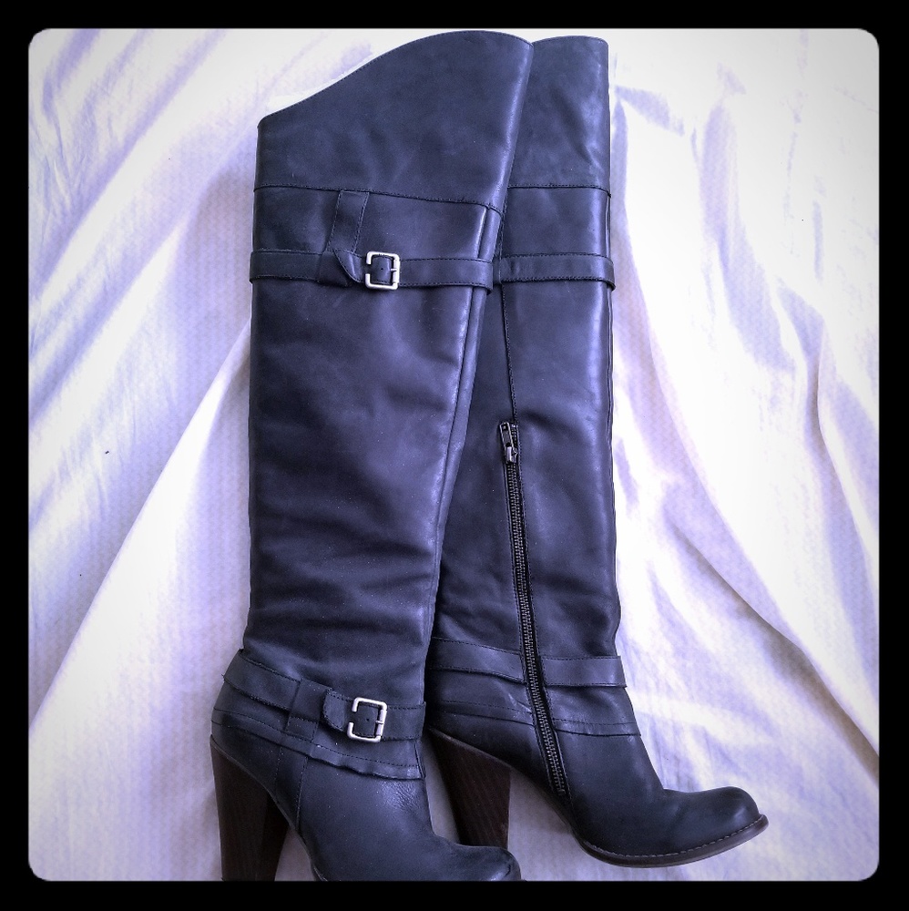 100% real leather knee high boots